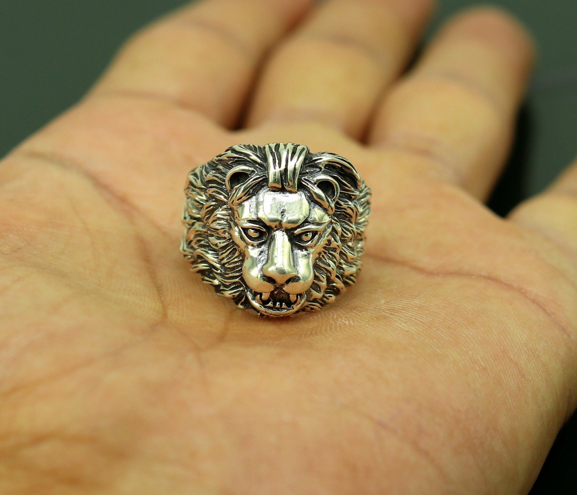 925 sterling silver handmade excellent lion face vintage stylish ring band unisex customized jewelry from Rajasthan india sr0275 - TRIBAL ORNAMENTS