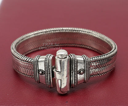 925 sterling silver wheat chain bracelet by TRIBAL ORNAMENTS, flexible unisex jewelry with a heavy, handmade design.