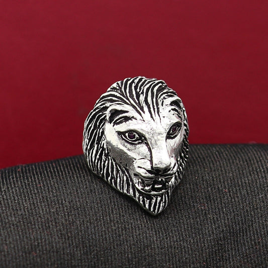 92.5% sterling silver handmade king lion head face high quality unique ring band for gifting, stylish luxury lion ring  sr363 - TRIBAL ORNAMENTS