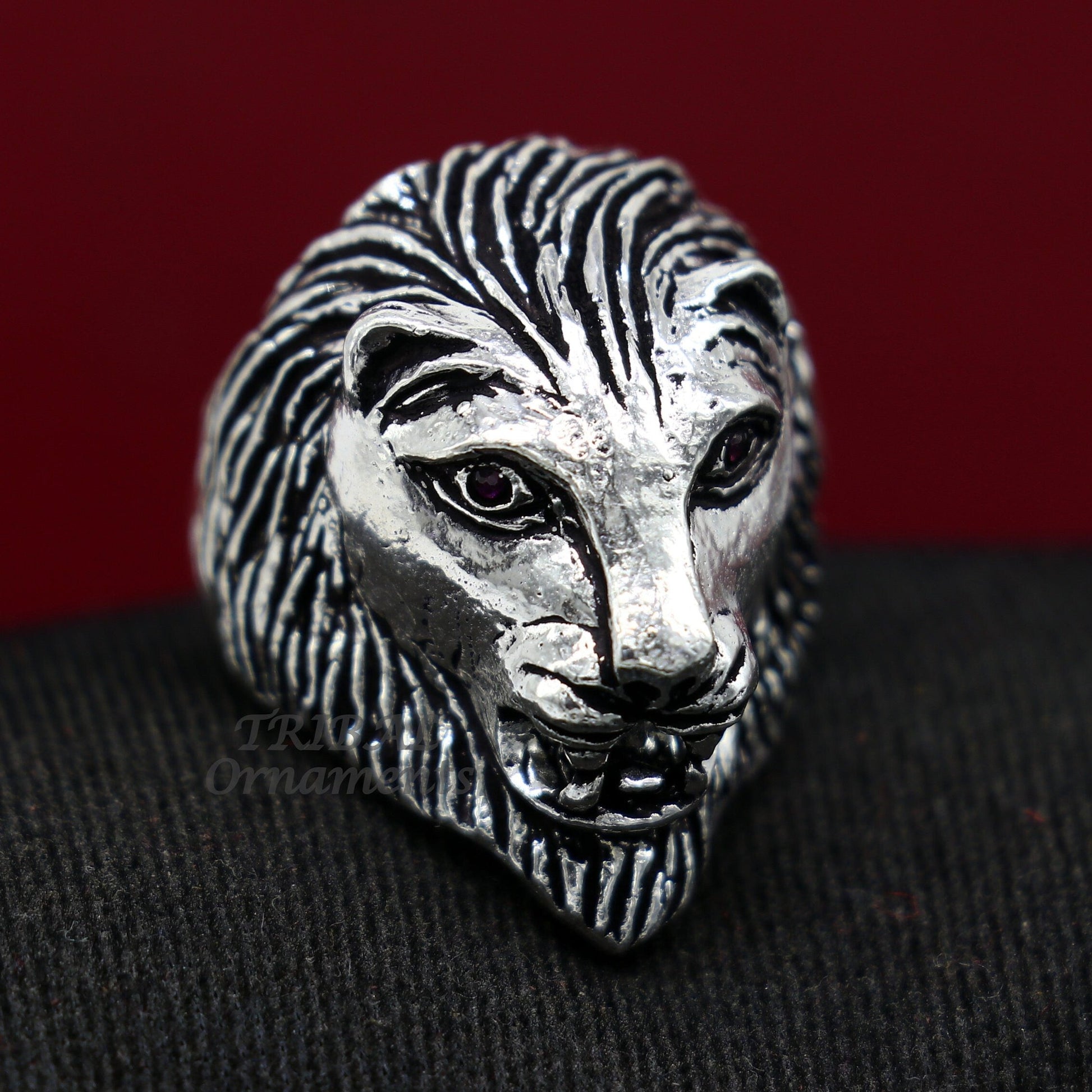 92.5% sterling silver handmade king lion head face high quality unique ring band for gifting, stylish luxury lion ring  sr363 - TRIBAL ORNAMENTS