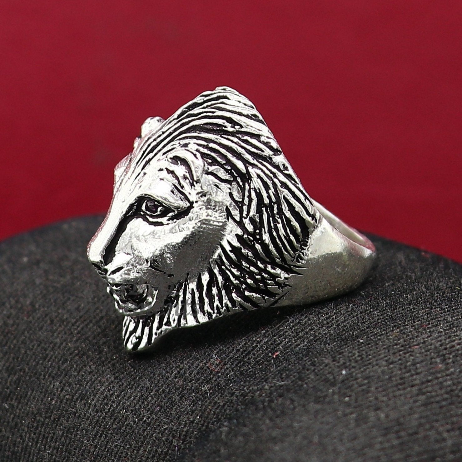 92.5% sterling silver handmade king lion head face high quality unique ring band for gifting, stylish luxury lion ring  sr363 - TRIBAL ORNAMENTS