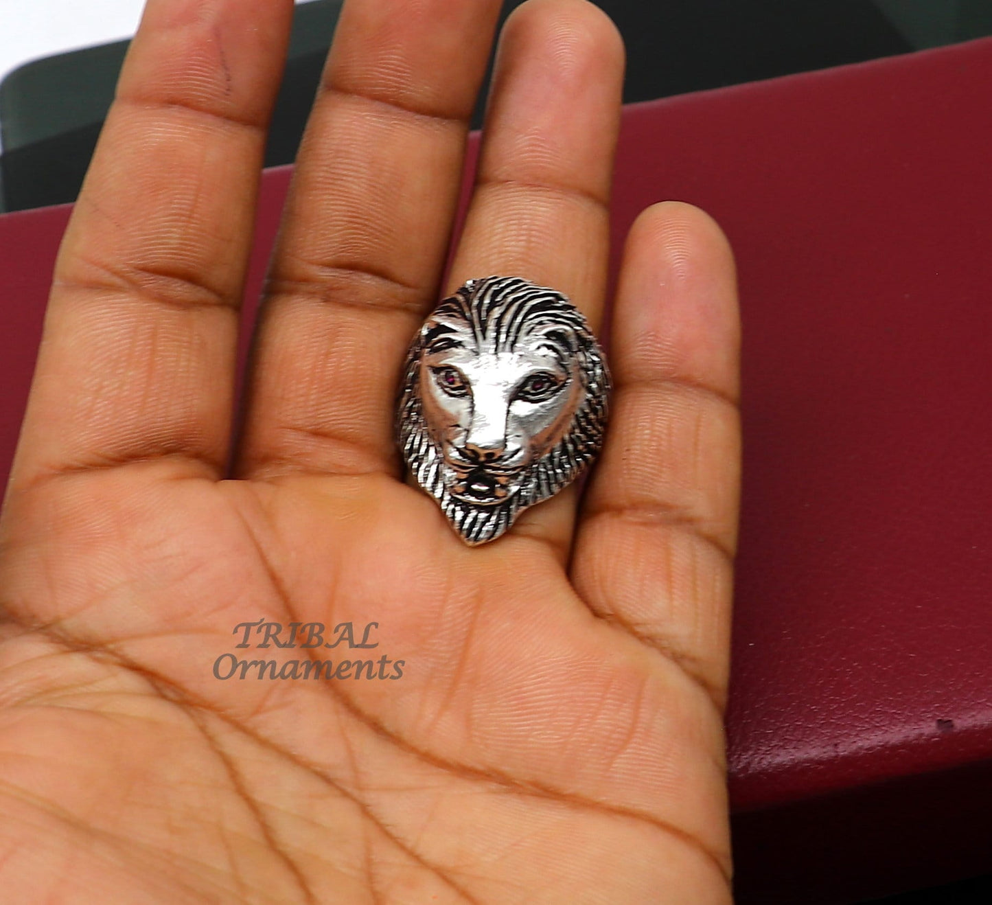 92.5% sterling silver handmade king lion head face high quality unique ring band for gifting, stylish luxury lion ring  sr363 - TRIBAL ORNAMENTS
