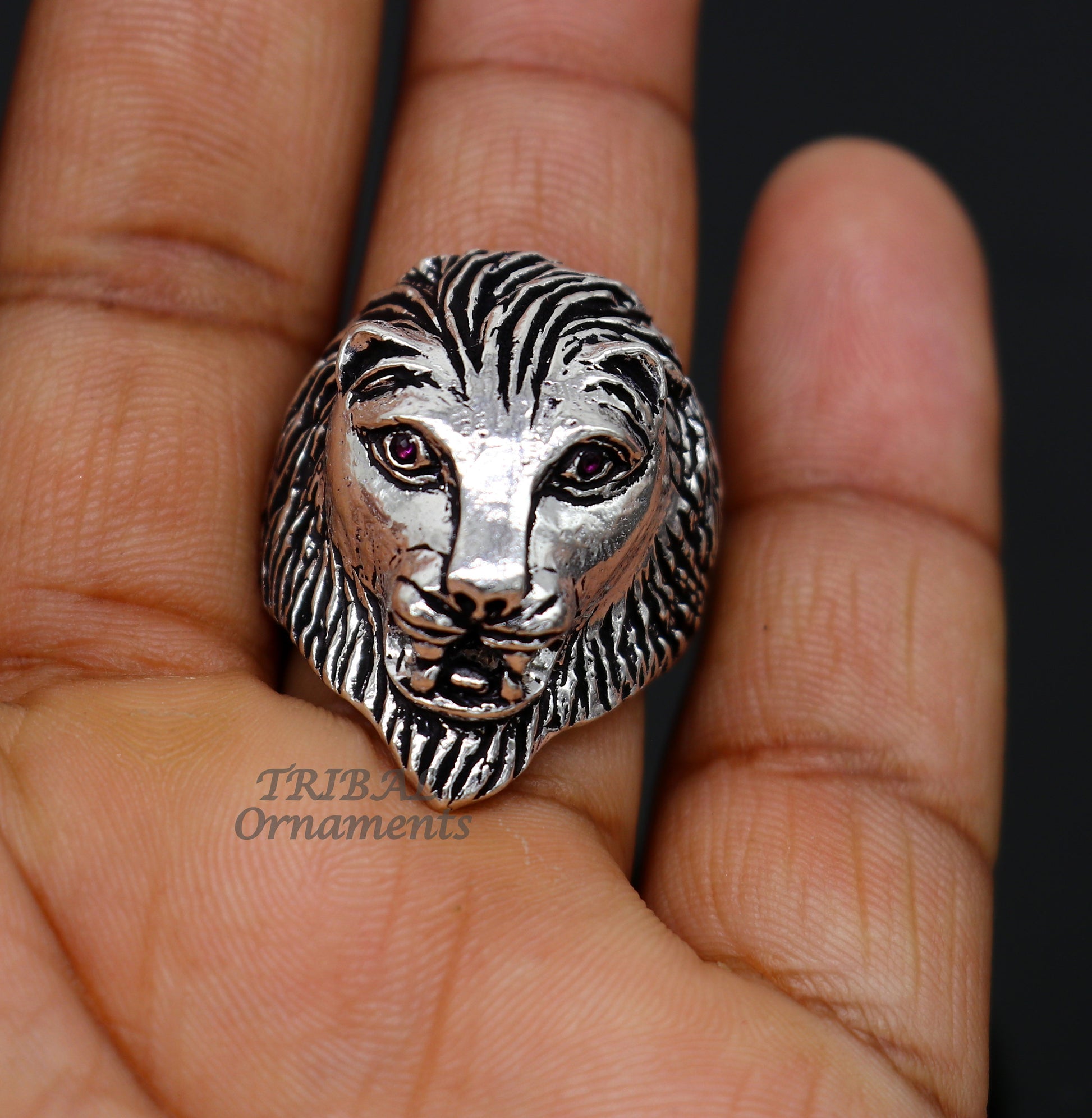 92.5% sterling silver handmade king lion head face high quality unique ring band for gifting, stylish luxury lion ring  sr363 - TRIBAL ORNAMENTS