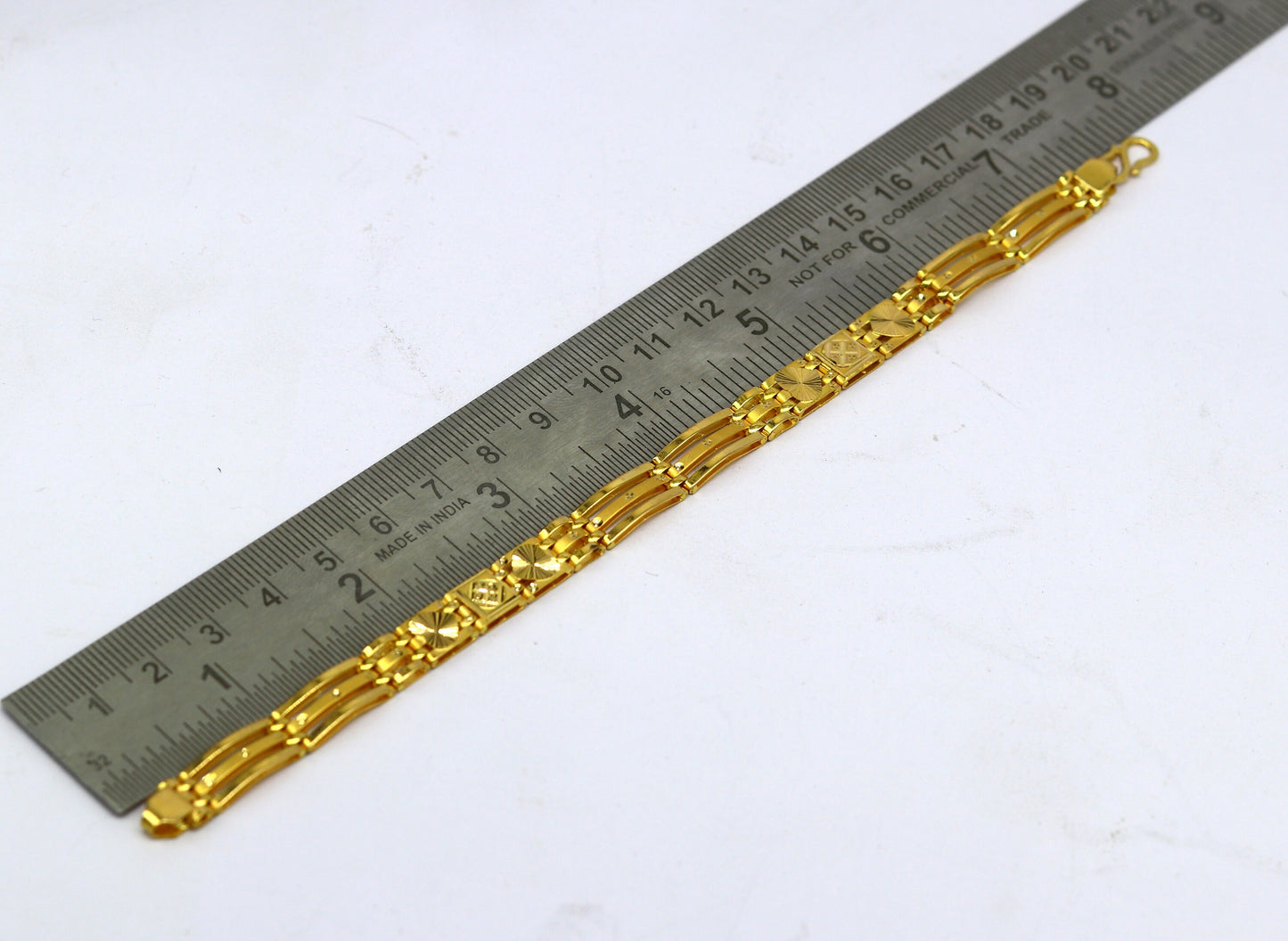 22kt yellow gold diamond cut flexible bracelet by TRIBAL ORNAMENTS, stylish unisex handmade gold jewelry with 916 hallmark.