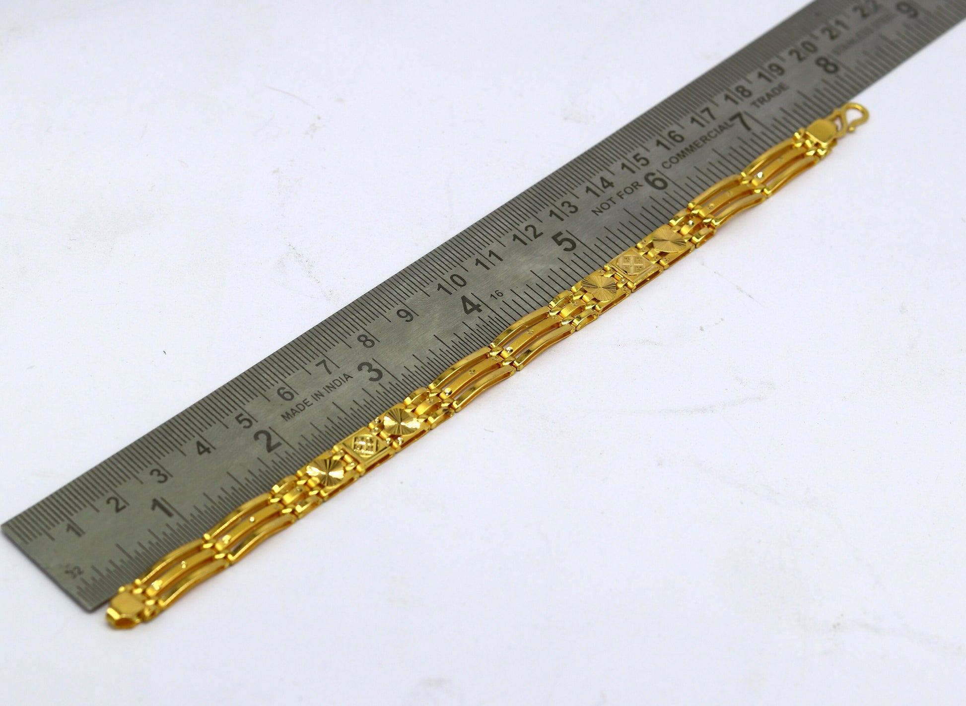 22kt yellow gold diamond cut flexible bracelet by TRIBAL ORNAMENTS, stylish unisex handmade gold jewelry with 916 hallmark.
