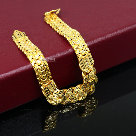 22 kt yellow gold handmade customized unique Fancy design stylish bracelet, best men's gifting for wedding functional jewelry gbr80 - TRIBAL ORNAMENTS
