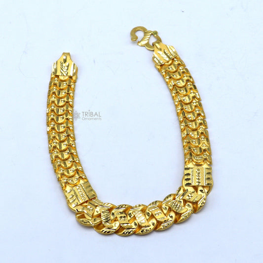 22 kt yellow gold handmade customized unique Fancy design stylish bracelet, best men's gifting for wedding functional jewelry gbr80 - TRIBAL ORNAMENTS