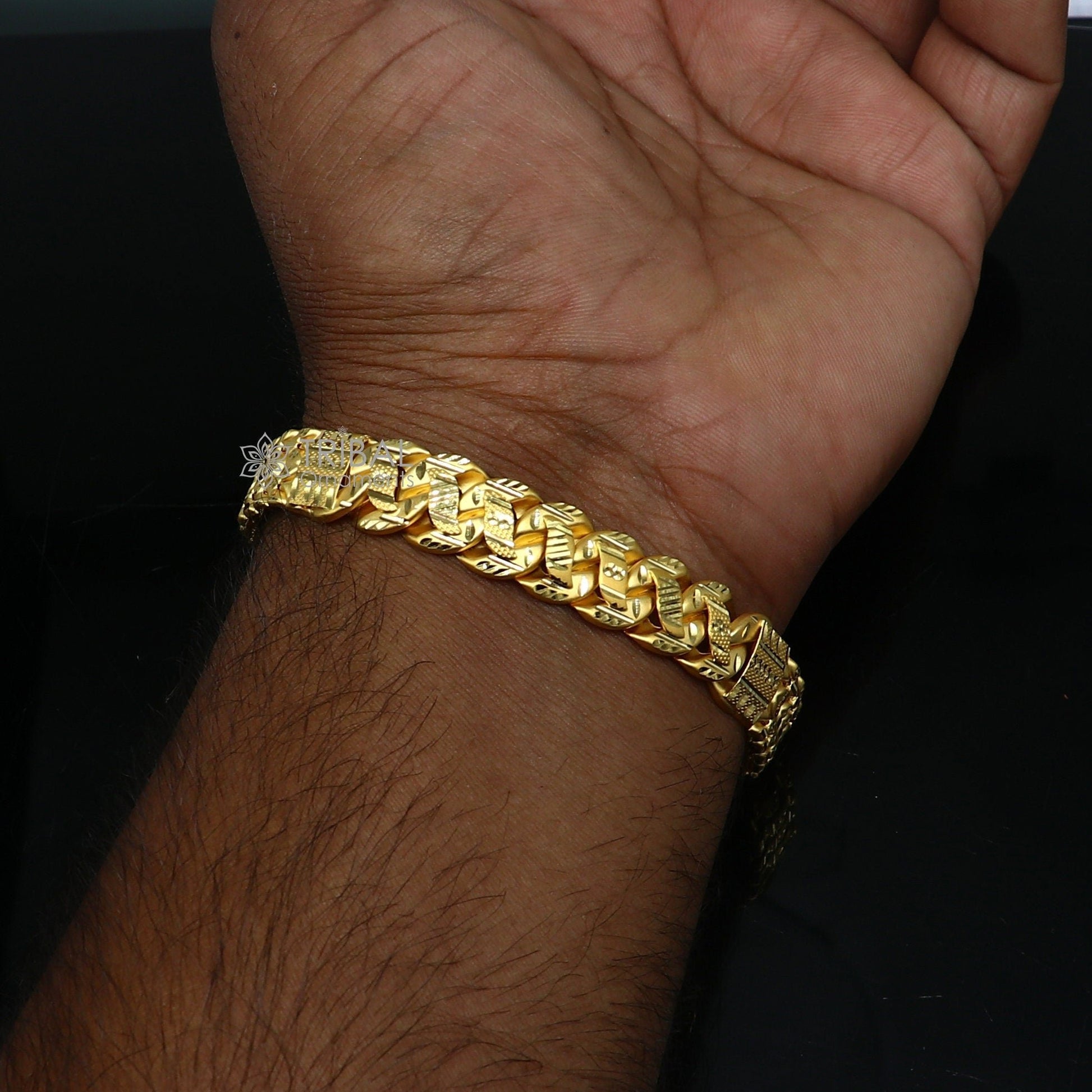 22 kt yellow gold handmade customized unique Fancy design stylish bracelet, best men's gifting for wedding functional jewelry gbr80 - TRIBAL ORNAMENTS