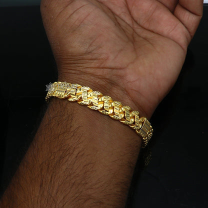 22 kt yellow gold handmade customized unique Fancy design stylish bracelet, best men's gifting for wedding functional jewelry gbr80 - TRIBAL ORNAMENTS