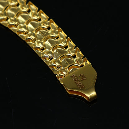 22 kt yellow gold handmade customized unique Fancy design stylish bracelet, best men's gifting for wedding functional jewelry gbr80 - TRIBAL ORNAMENTS