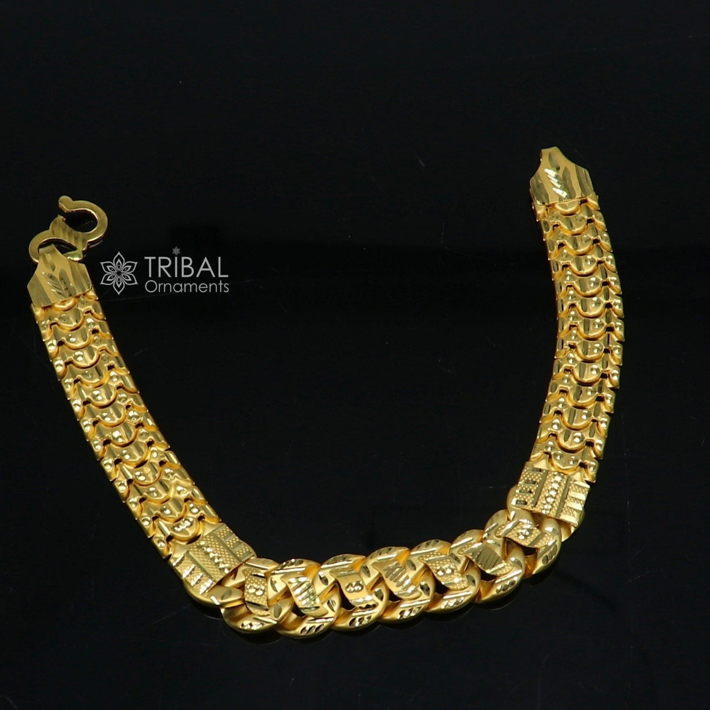22 kt yellow gold handmade customized unique Fancy design stylish bracelet, best men's gifting for wedding functional jewelry gbr80 - TRIBAL ORNAMENTS