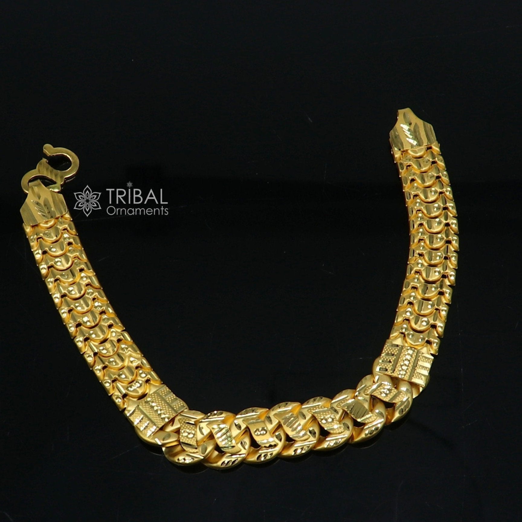 22 kt yellow gold handmade customized unique Fancy design stylish bracelet, best men's gifting for wedding functional jewelry gbr80 - TRIBAL ORNAMENTS