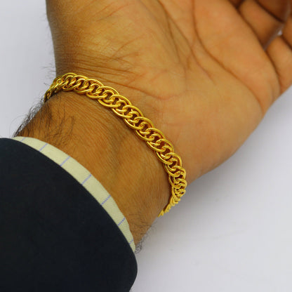 Exclusive 22kt yellow gold custom stylish double link chain design flexible bracelet, best gift unisex personalized gold fancy jewelry br45 - TRIBAL ORNAMENTS