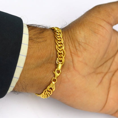 Exclusive 22kt yellow gold custom stylish double link chain design flexible bracelet, best gift unisex personalized gold fancy jewelry br45 - TRIBAL ORNAMENTS