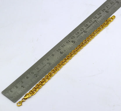 Exclusive 22kt yellow gold custom stylish double link chain design flexible bracelet, best gift unisex personalized gold fancy jewelry br45 - TRIBAL ORNAMENTS