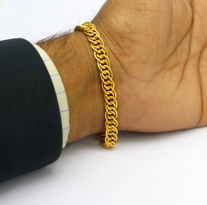 Exclusive 22kt yellow gold custom stylish double link chain design flexible bracelet, best gift unisex personalized gold fancy jewelry br45 - TRIBAL ORNAMENTS