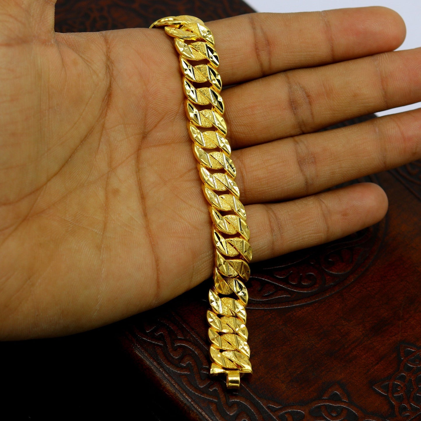 Amazing 22kt yellow gold custom made stylish design fabulous flexible bracelet, best gift unisex personalized gold fancy jewelry br48 - TRIBAL ORNAMENTS