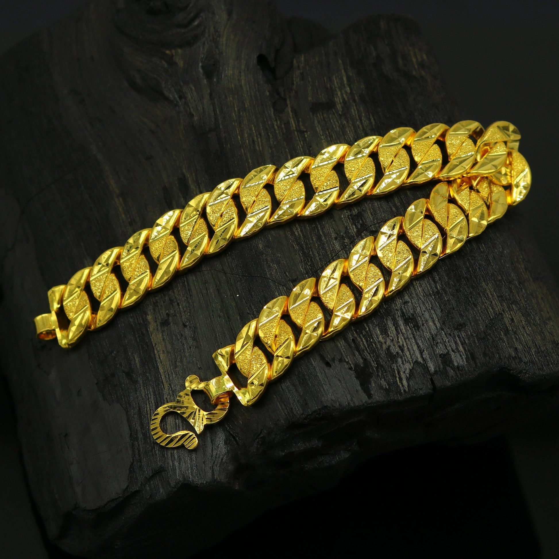 Amazing 22kt yellow gold custom made stylish design fabulous flexible bracelet, best gift unisex personalized gold fancy jewelry br48 - TRIBAL ORNAMENTS