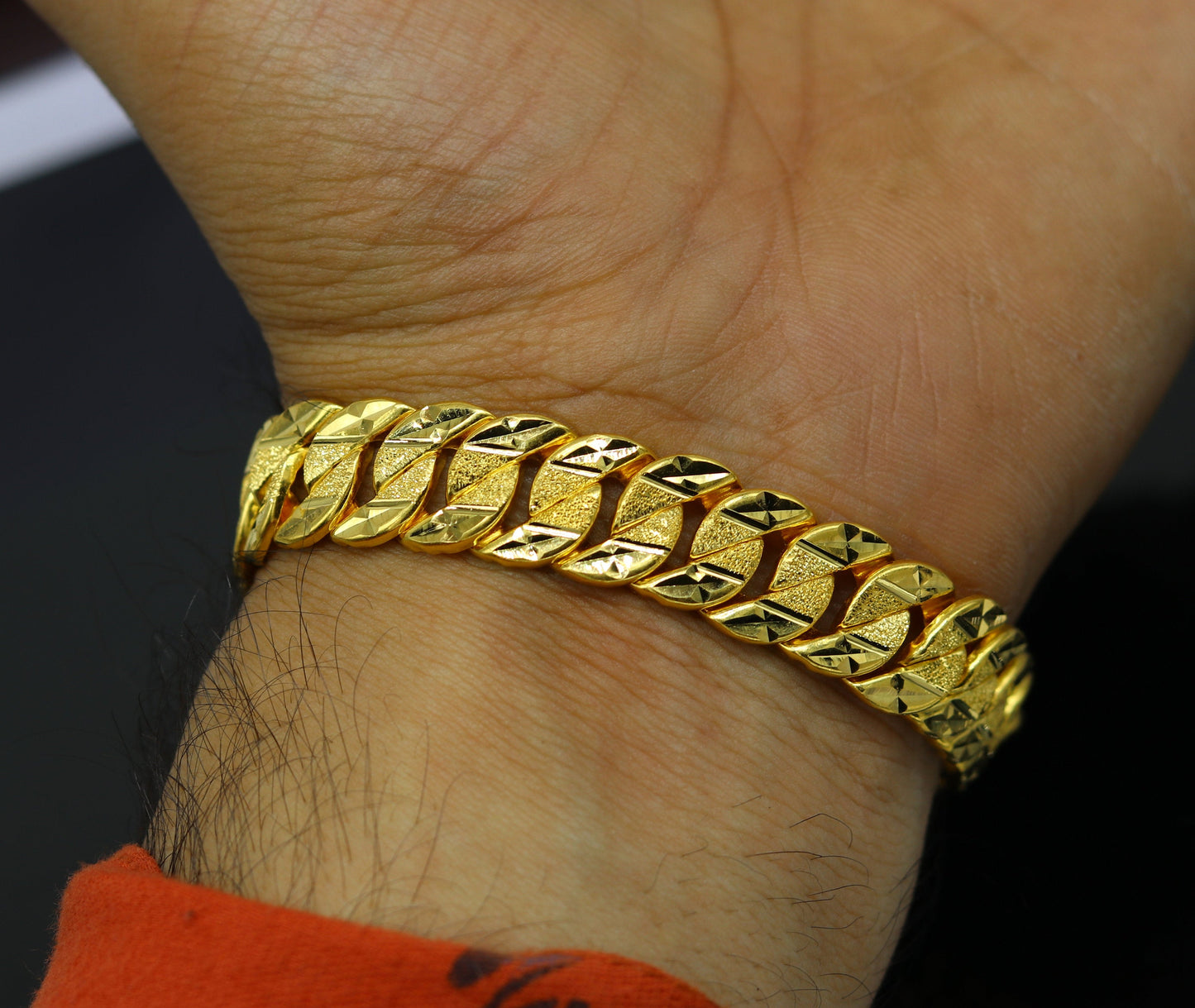 Amazing 22kt yellow gold custom made stylish design fabulous flexible bracelet, best gift unisex personalized gold fancy jewelry br48 - TRIBAL ORNAMENTS