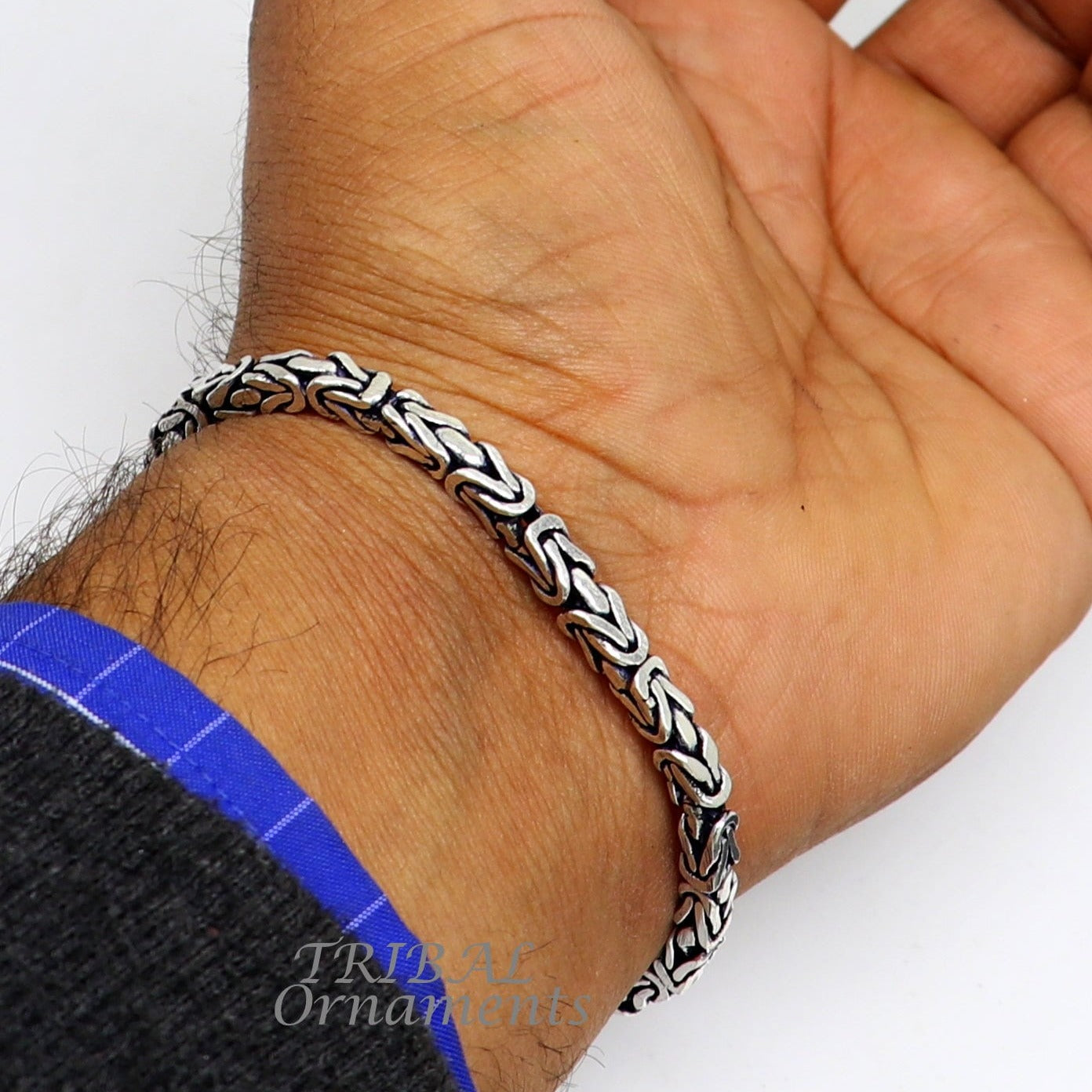 4mm 8"/9" Unique byzantine vintage design 925 Sterling silver handmade chain bracelet flexible bracelet unisex jewelry from india  sbr428 - TRIBAL ORNAMENTS