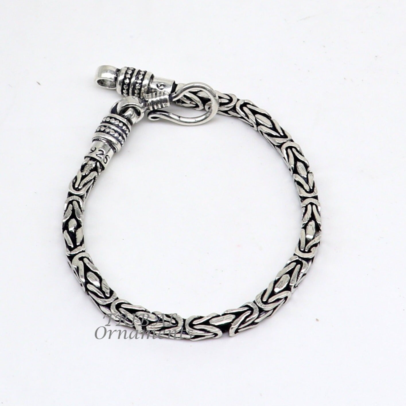 4mm 8"/9" Unique byzantine vintage design 925 Sterling silver handmade chain bracelet flexible bracelet unisex jewelry from india  sbr428 - TRIBAL ORNAMENTS