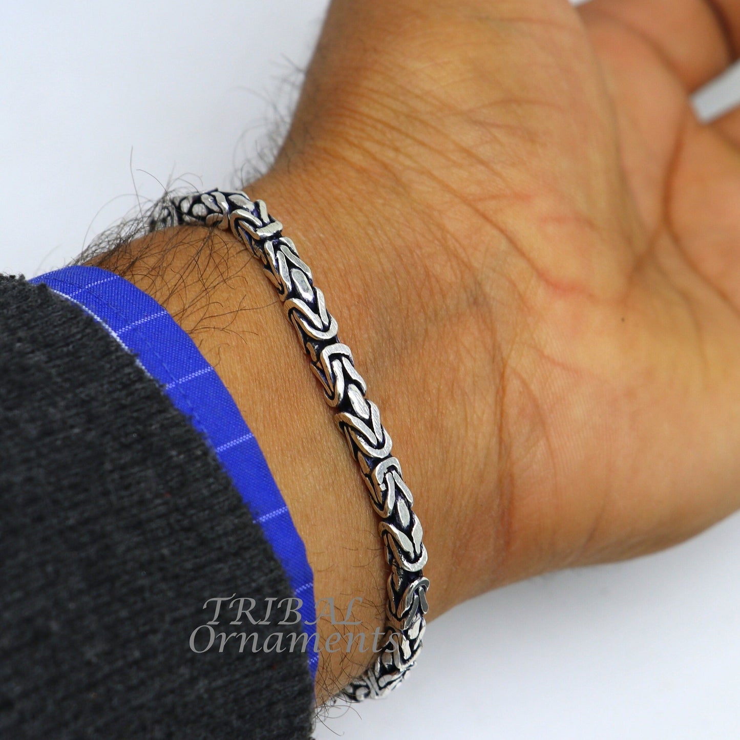 4mm 8"/9" Unique byzantine vintage design 925 Sterling silver handmade chain bracelet flexible bracelet unisex jewelry from india  sbr428 - TRIBAL ORNAMENTS