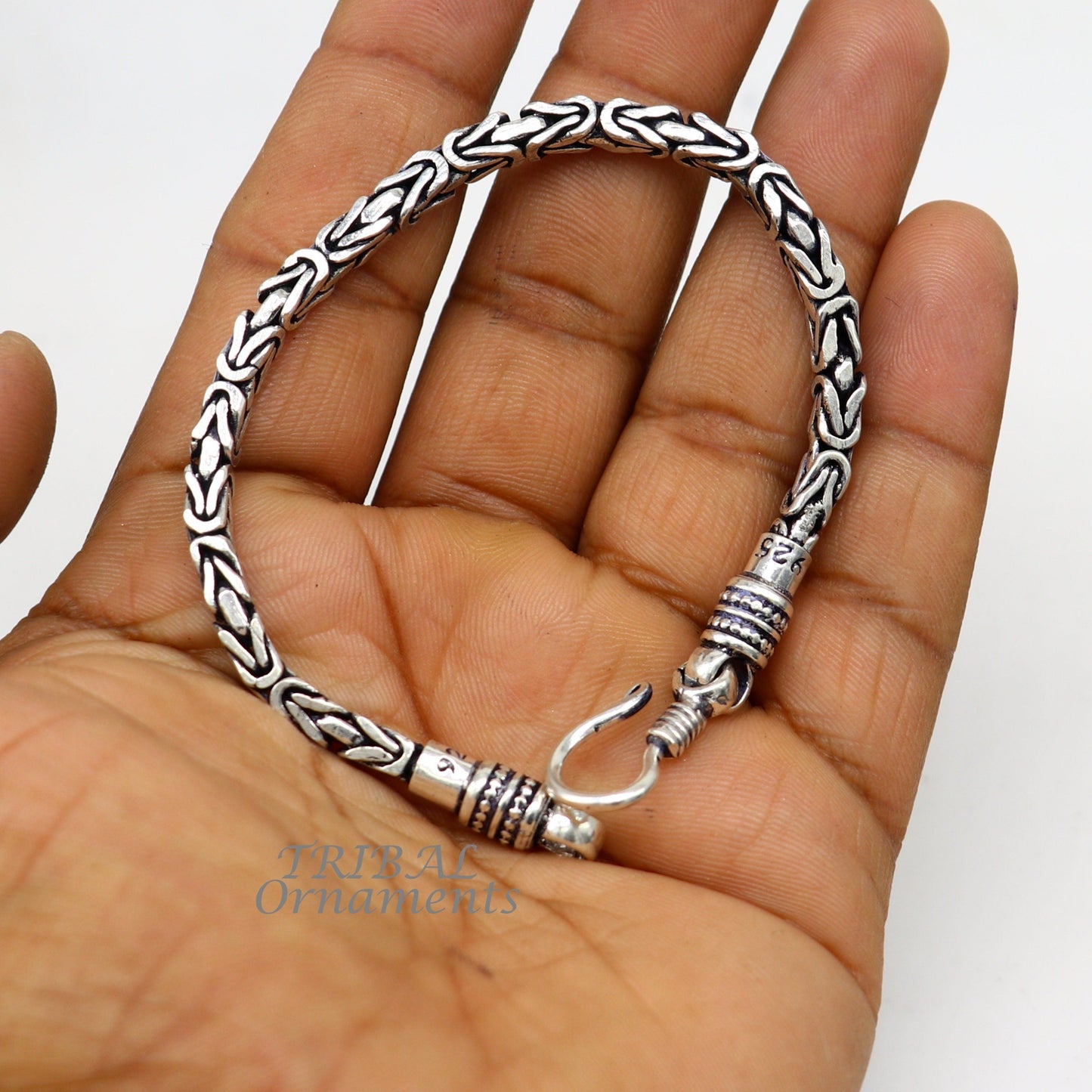 4mm 8"/9" Unique byzantine vintage design 925 Sterling silver handmade chain bracelet flexible bracelet unisex jewelry from india  sbr428 - TRIBAL ORNAMENTS
