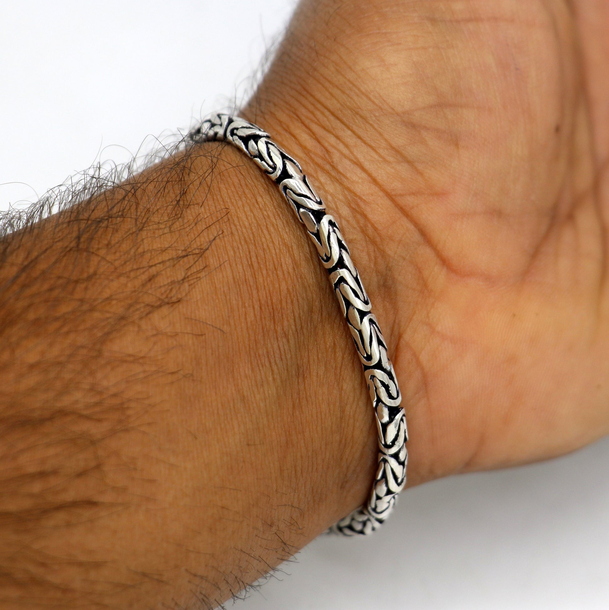 4mm solid 925 Sterling silver handmade byzantine chain flexible bracelet, unique men's gifting jewelry  sbr709 - TRIBAL ORNAMENTS