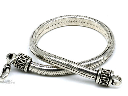 Sterling silver handmade snake chain bracelet with D shape design, stylish half-round jewelry from Tribal Ornaments.