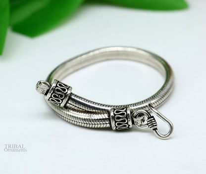 Sterling silver handmade snake chain bracelet with D shape and half-round design, stylish jewelry by TRIBAL ORNAMENTS.
