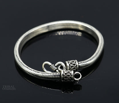 Sterling silver handmade snake chain bracelet with D shape design, half-round style, stylish jewelry from TRIBAL ORNAMENTS.