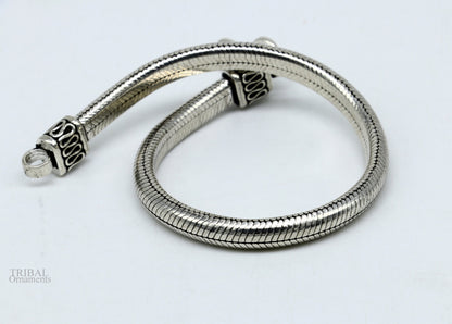 Sterling silver handmade snake chain bracelet with D-shape links, half-round design, stylish jewelry from TRIBAL ORNAMENTS.