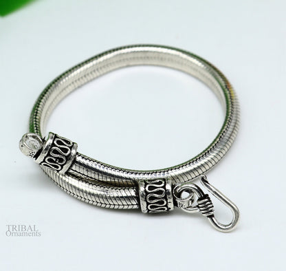 Sterling silver handmade snake chain bracelet featuring D shape and half round design, stylish jewelry by TRIBAL ORNAMENTS.
