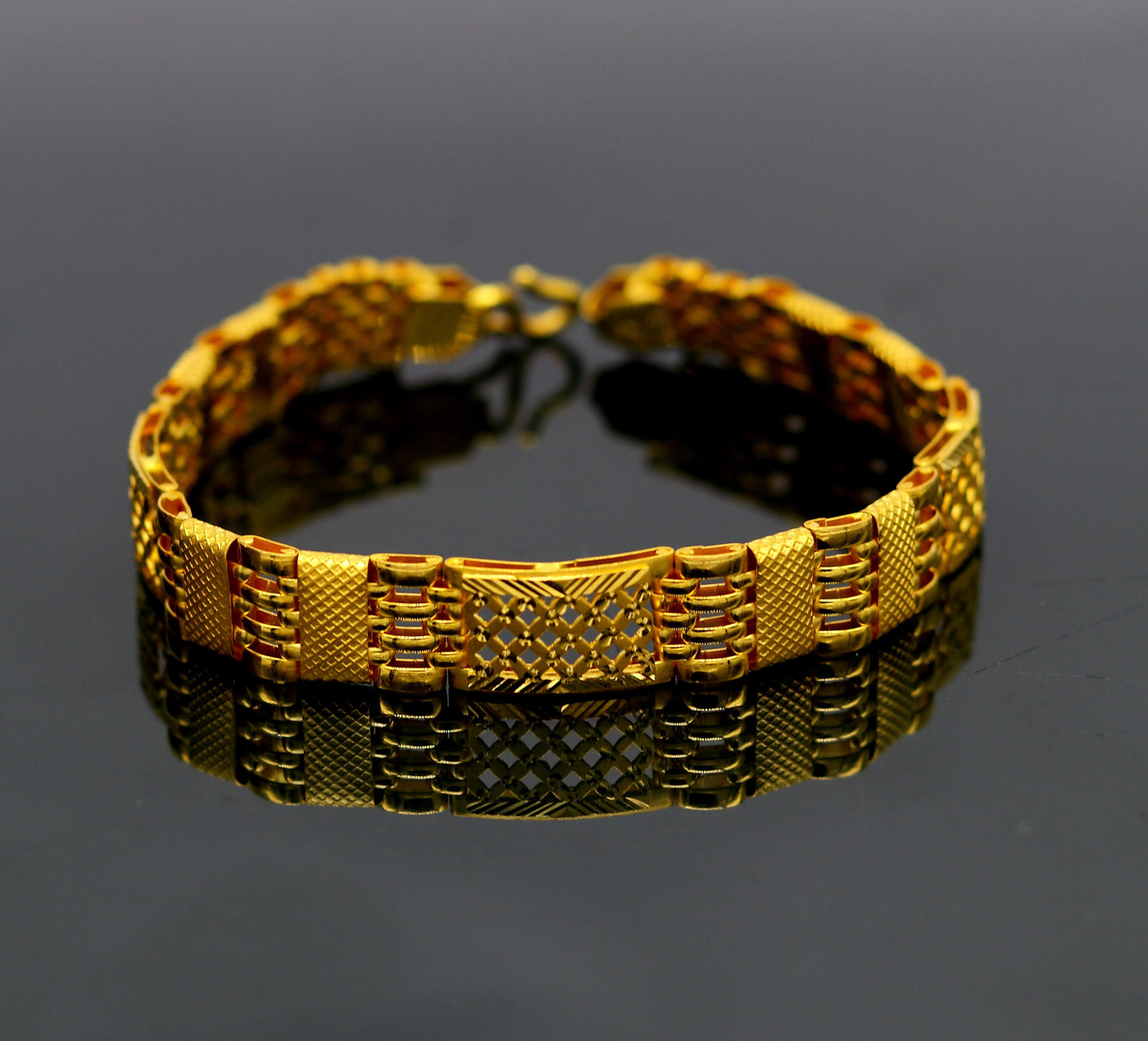 8"/8.5"/9" 22kt yellow gold custom made diamond cut design fabulous flexible bracelet, best gift personalized gold fancy jewelry india br42 - TRIBAL ORNAMENTS