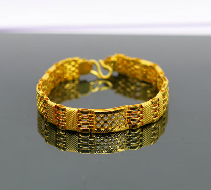 22kt yellow gold custom-made diamond cut flexible bracelet with personalized design, hallmarked 916, from Tribal Ornaments.