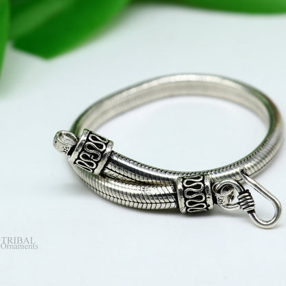 Sterling silver handmade snake chain bracelet with D-shape design, 8 to 8.5 inches, 6mm width, customizable.