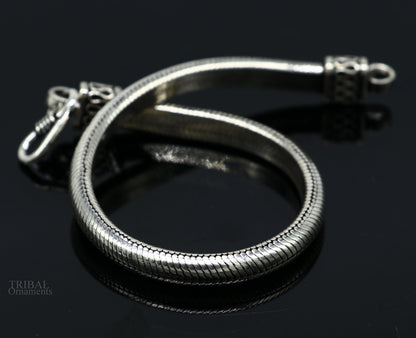 Sterling silver handmade snake chain bracelet in D shape, 8 to 8.5 inches, 6mm width, with a half-round design by Tribal Ornaments.