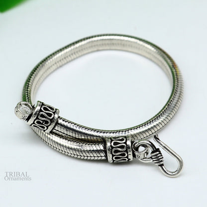 Sterling silver handmade snake chain bracelet, 8/8.5 inches, 6mm wide, D shape, half-round design by TRIBAL ORNAMENTS