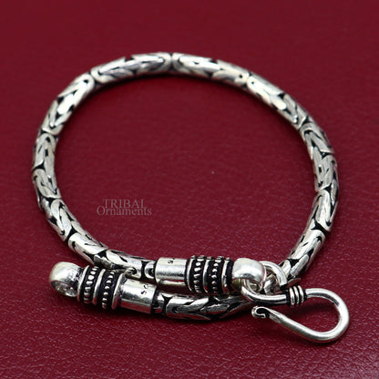 Unisex tribal-style 925 sterling silver bracelet with 4mm beads, vintage handmade jewelry for men and women.
