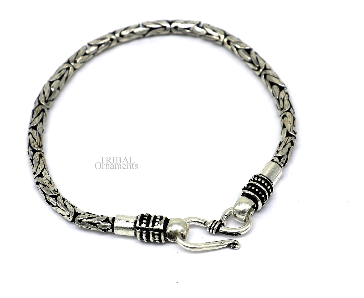 Unisex 925 sterling silver bracelet with tribal design, vintage style, handmade jewelry for men and women, stylish tribal ornament