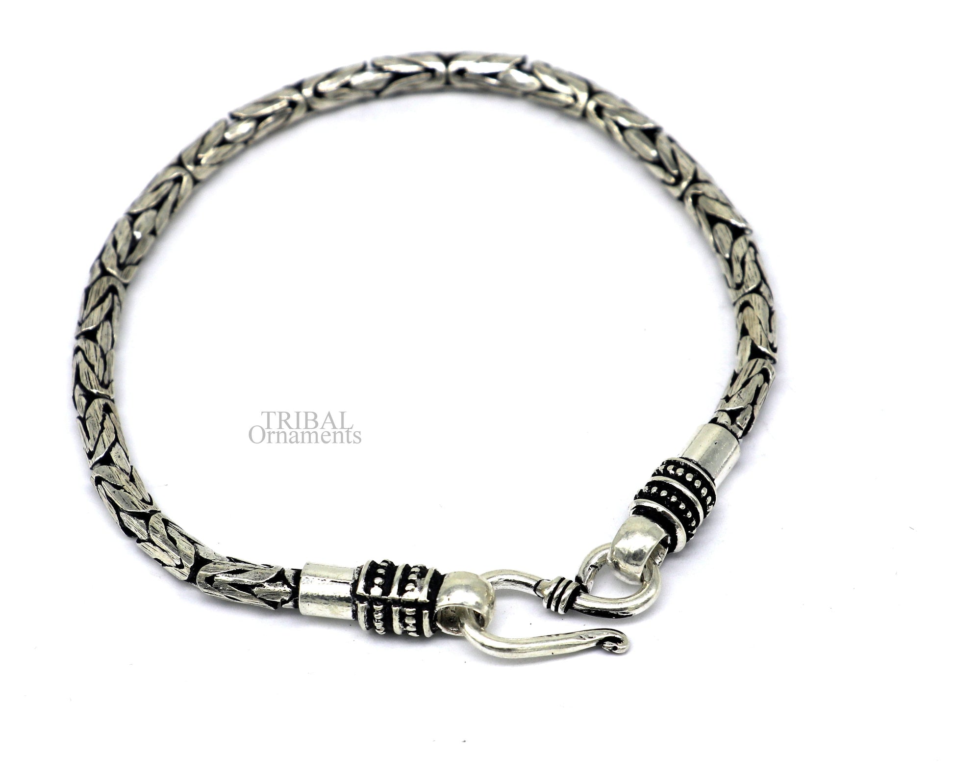 Unisex 925 sterling silver bracelet with tribal design, vintage style, handmade jewelry for men and women, stylish tribal ornament