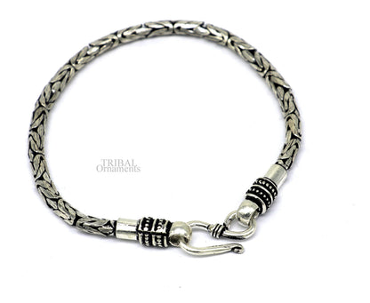 Unisex 925 sterling silver bracelet with tribal design, vintage style, handmade jewelry for men and women, stylish tribal ornament