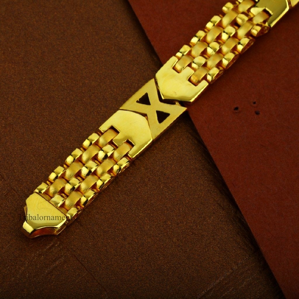 All size elegant 22kt yellow gold handmade bracelet, customized 8 mm unisex flexible bracelet, best gift men's jewelry gbr6 - TRIBAL ORNAMENTS