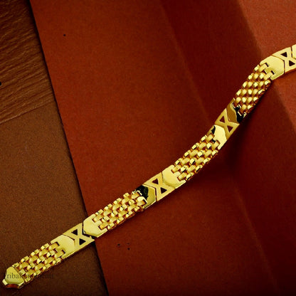 All size elegant 22kt yellow gold handmade bracelet, customized 8 mm unisex flexible bracelet, best gift men's jewelry gbr6 - TRIBAL ORNAMENTS