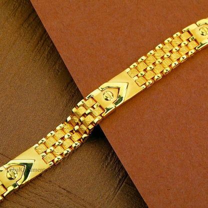 Plain Bright designer 22kt yellow gold handmade bracelet, All size customized 7 mm unisex bracelet, best gift men's jewelry gbr4 - TRIBAL ORNAMENTS