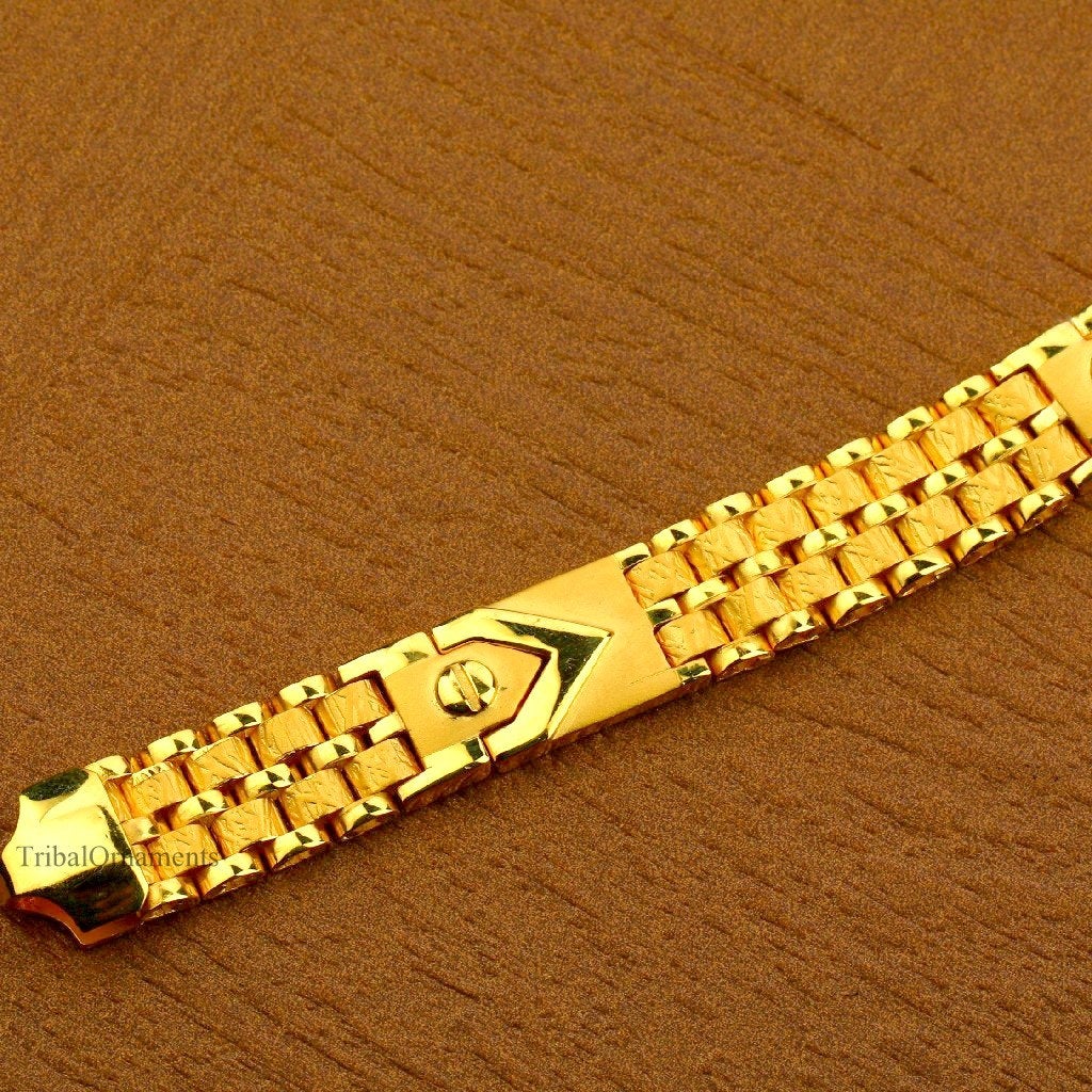 Plain Bright designer 22kt yellow gold handmade bracelet, All size customized 7 mm unisex bracelet, best gift men's jewelry gbr4 - TRIBAL ORNAMENTS
