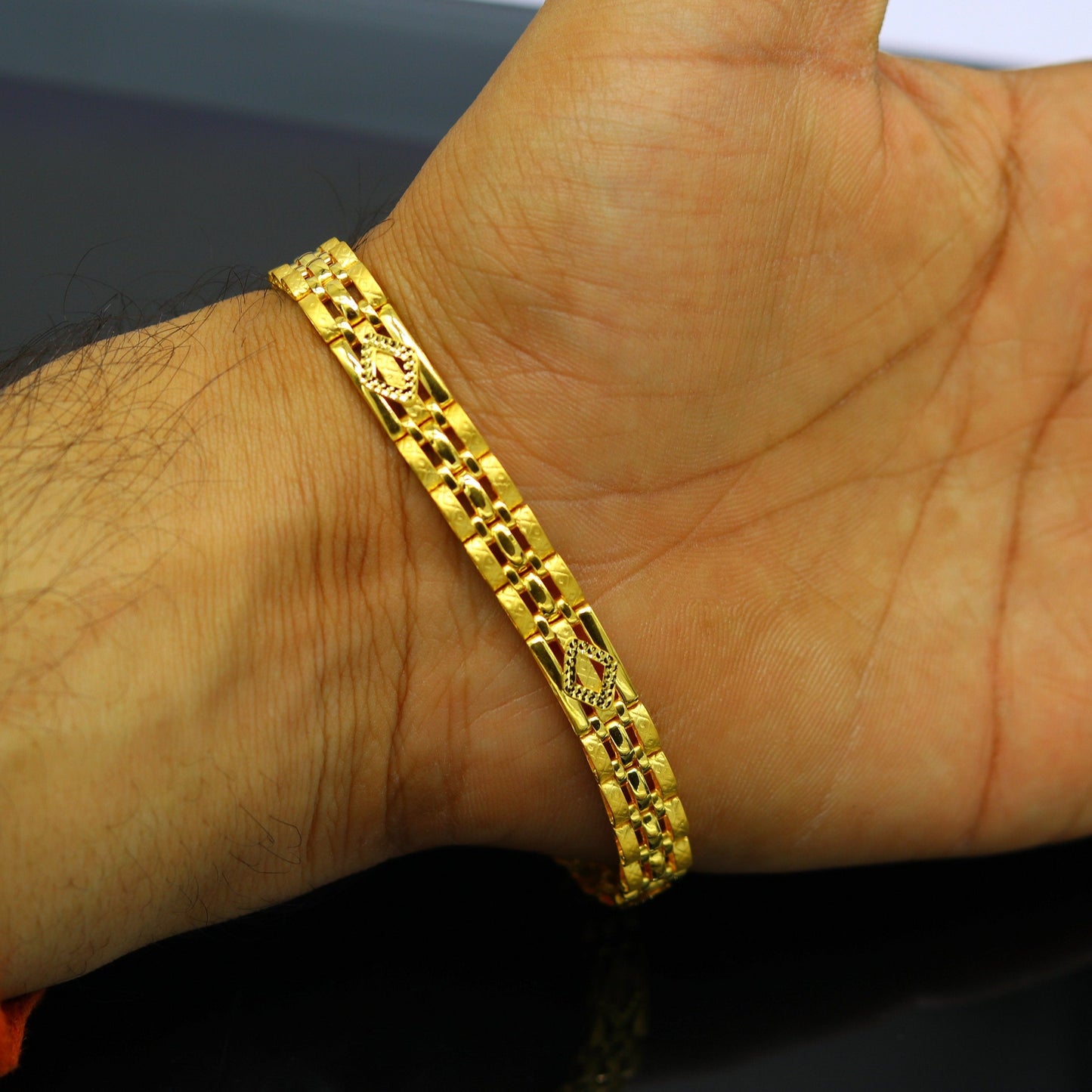 Vintage style 22kt yellow gold custom made new stylish fancy wedding anniversary bracelet, best gift for unisex, certified gold jewelry br49 - TRIBAL ORNAMENTS