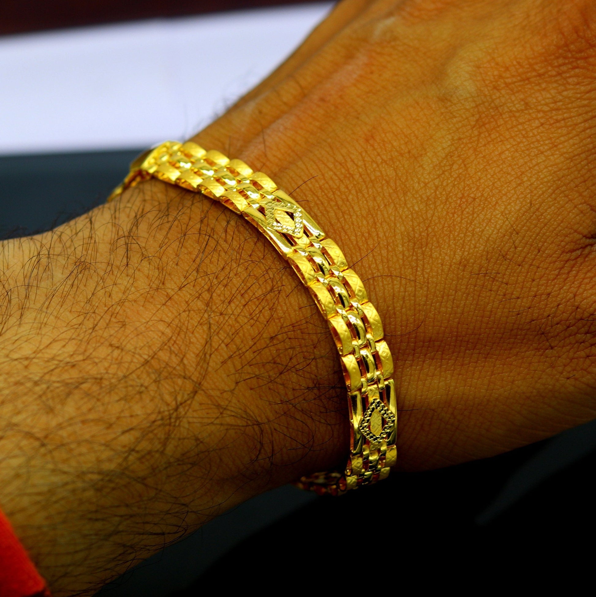 Vintage style 22kt yellow gold custom made new stylish fancy wedding anniversary bracelet, best gift for unisex, certified gold jewelry br49 - TRIBAL ORNAMENTS