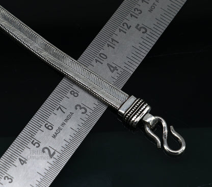 Vintage 925 sterling silver wheat chain bracelet belt, handmade unisex jewelry from Rajasthan, India, by Tribal Ornaments.