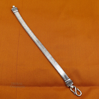 Vintage-style 925 sterling silver wheat chain bracelet belt by Tribal Ornaments, flexible unisex jewelry from Rajasthan India.